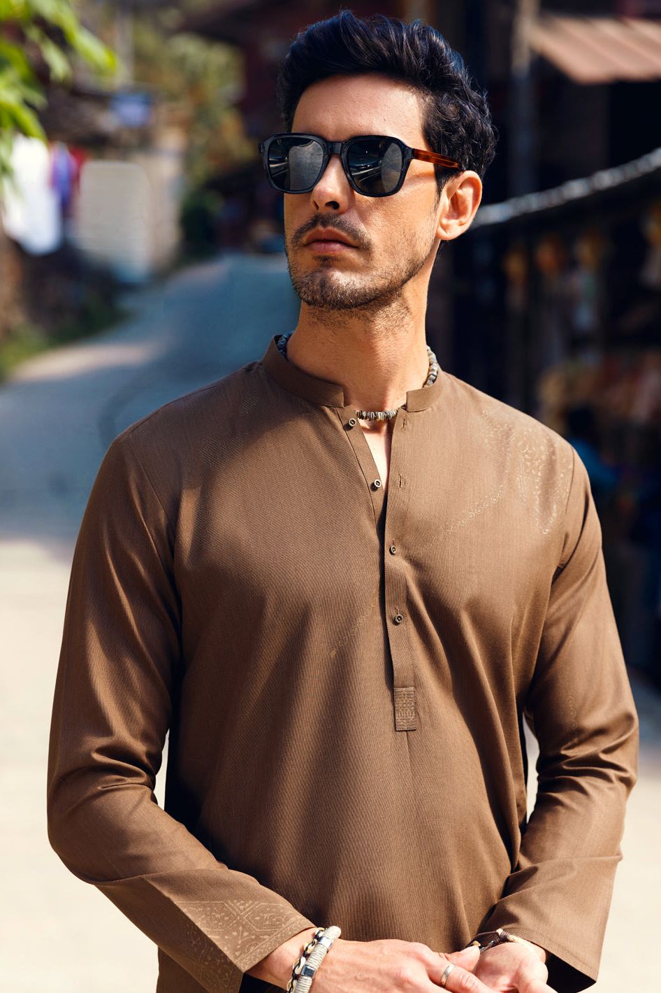 Polyester Viscose Brown Kurta - Almirah