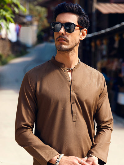 Polyester Viscose Brown Kurta - Almirah