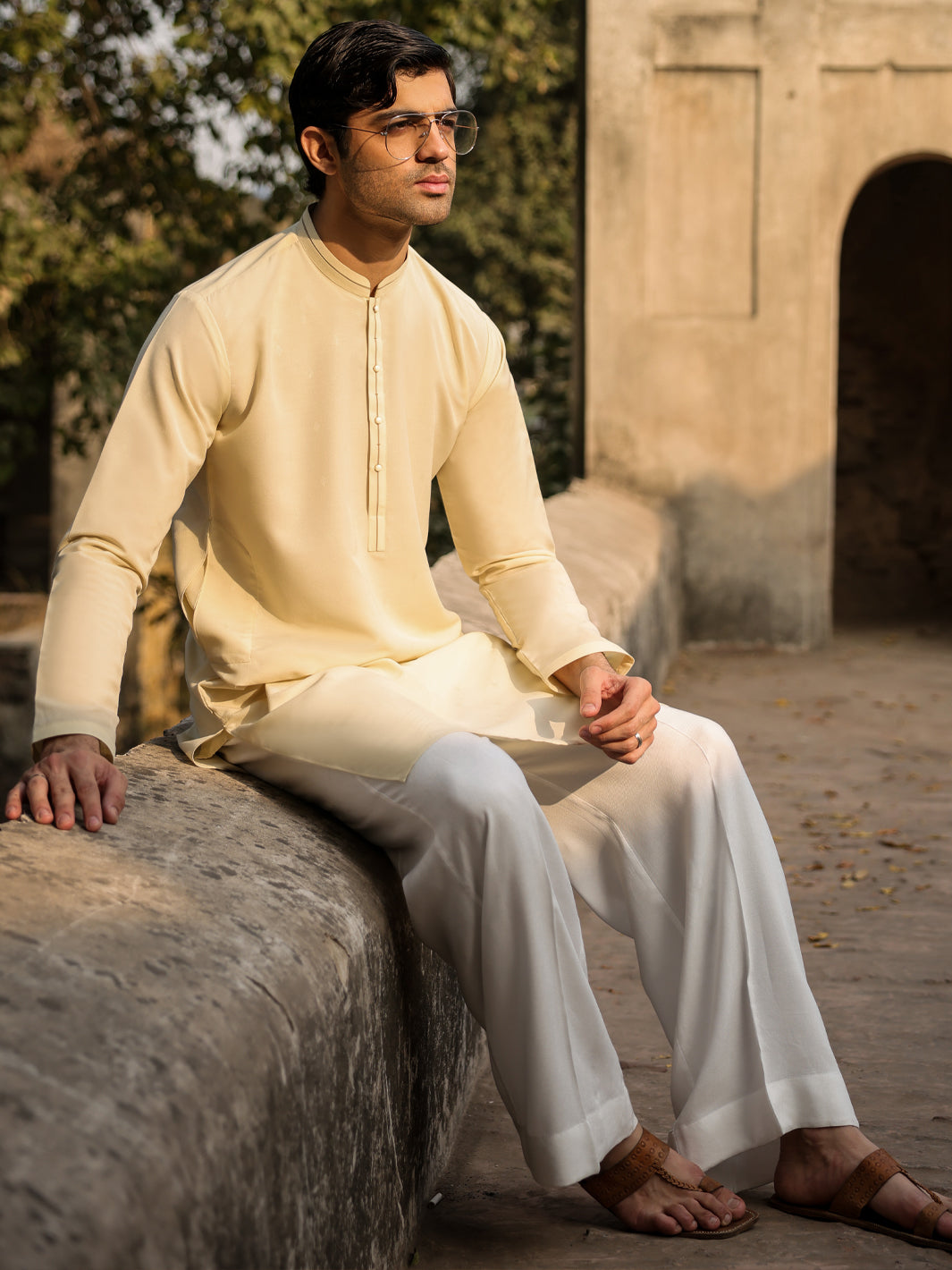 Polyester Cream Kurta - Almirah