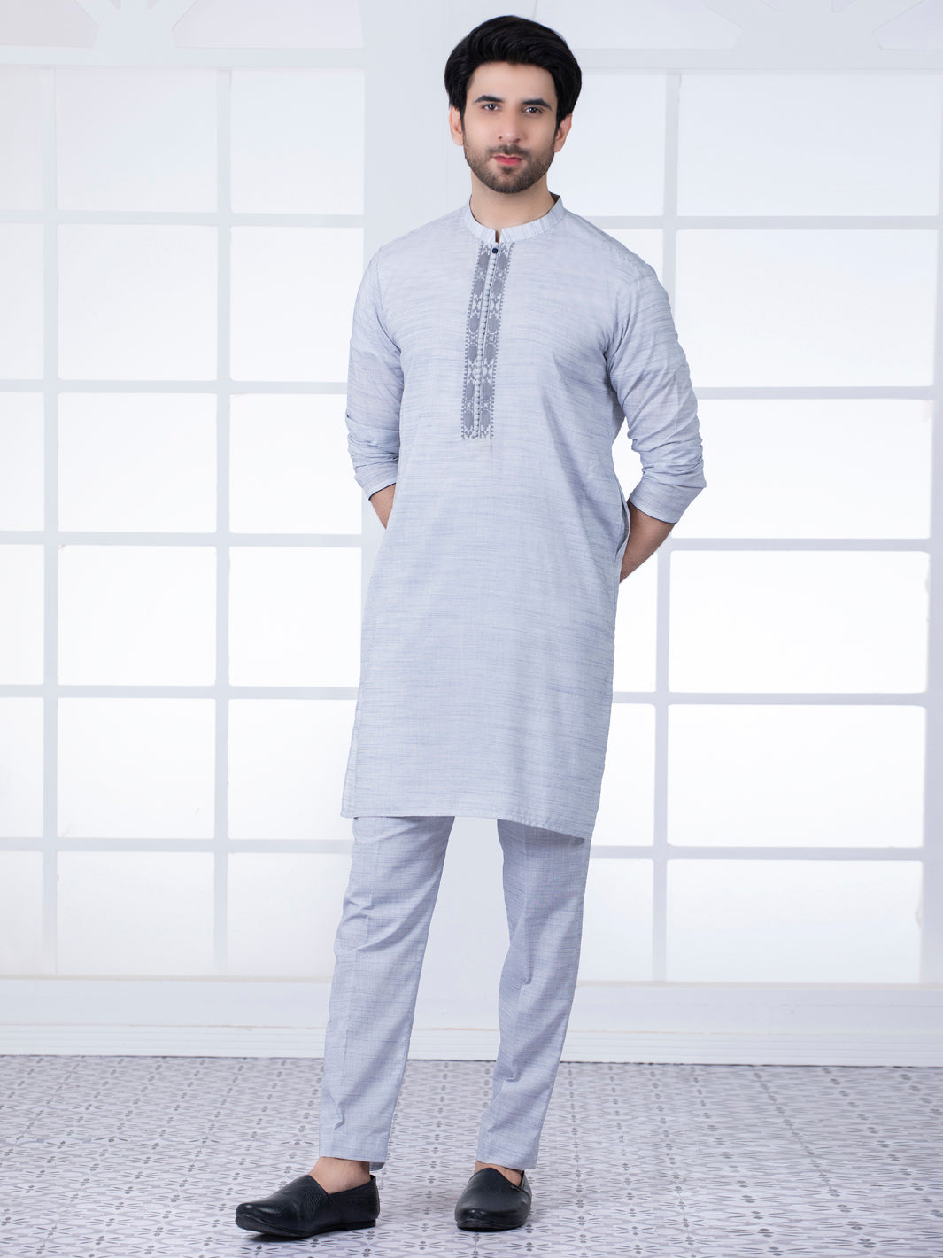 Polyester Viscose Grey Shalwar Kameez - Almirah