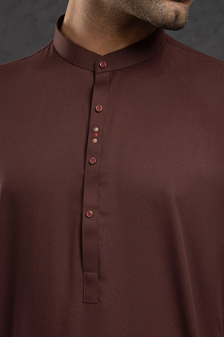 Blended Maroon Kurta Trouser - Almirah