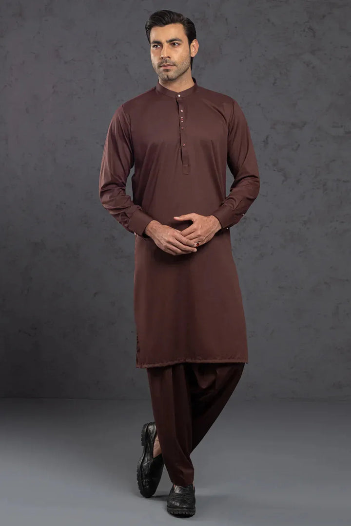 Blended Maroon Kurta Trouser - Almirah