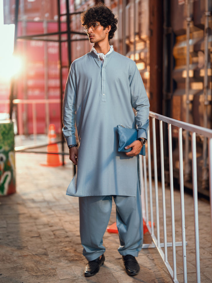 Blended Light Blue Shalwar Kameez- Almirah