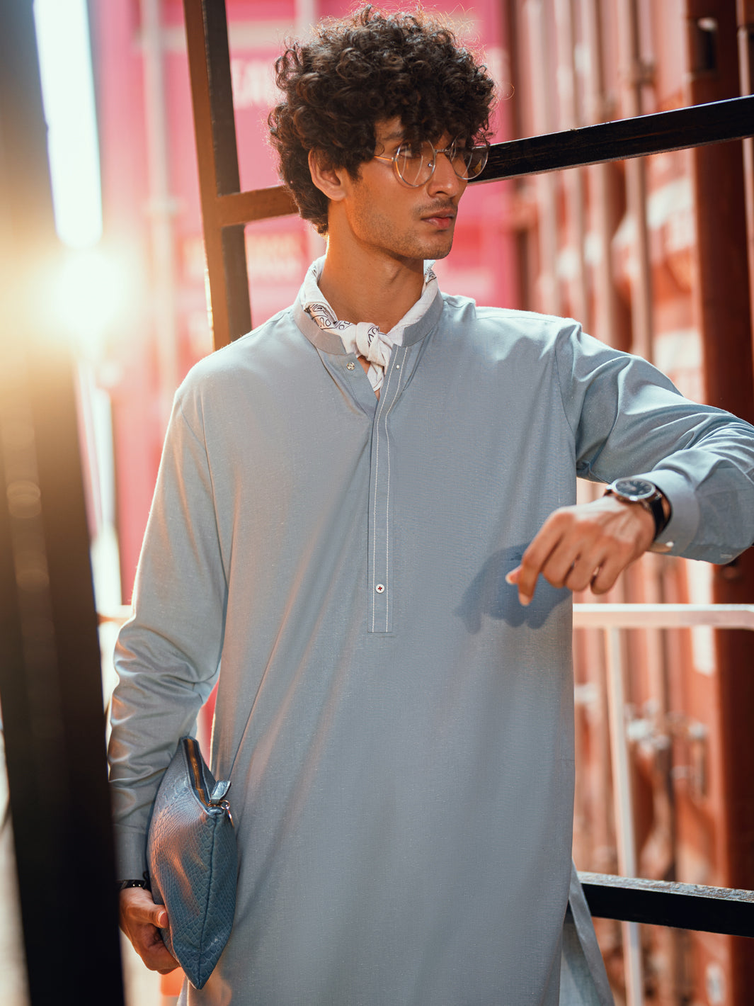 Blended Light Blue Shalwar Kameez- Almirah