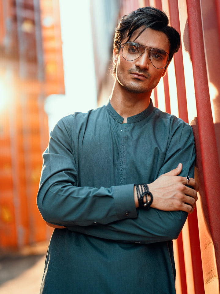 Blended Teal Shalwar Kameez - Almirah