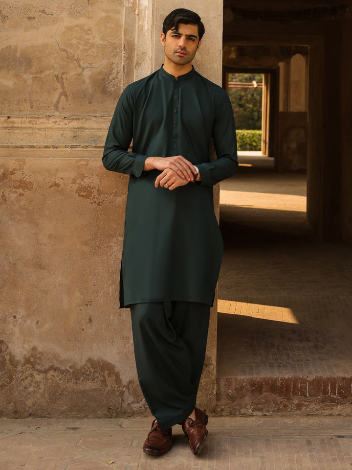 Blended Green Shalwar Kameez - Almirah