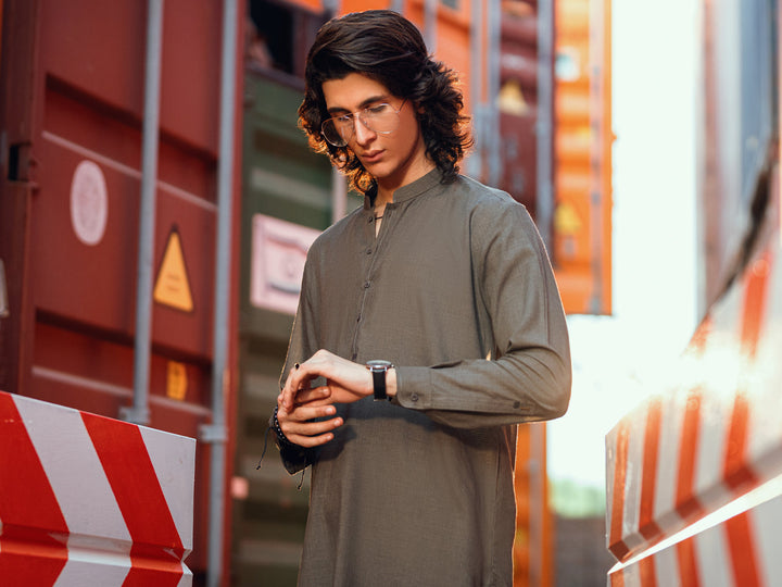 Blended Olive Green Shalwar Kameez- Almirah