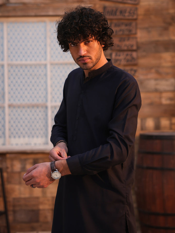 Blended Dark Blue Shalwar Kameez - Almirah