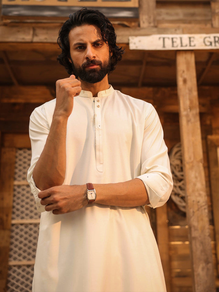 Blended Off White Shalwar Kameez - Almirah