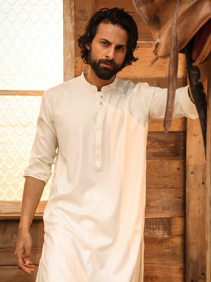 Blended Off White Shalwar Kameez - Almirah