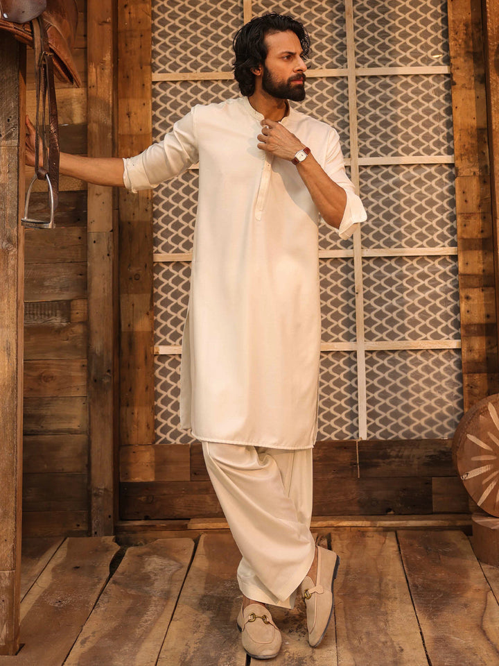 Blended Off White Shalwar Kameez - Almirah
