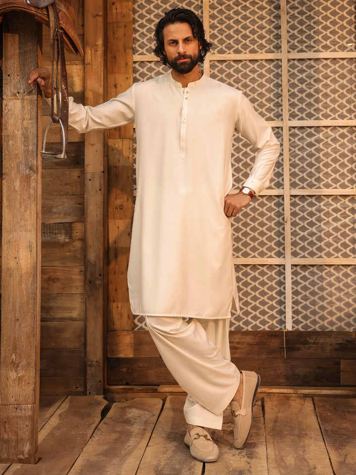 Blended Off White Shalwar Kameez - Almirah