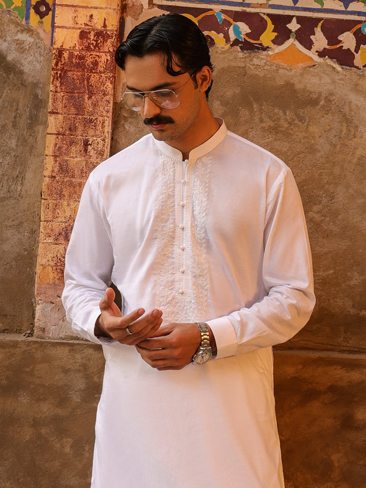 Blended White Shalwar Kameez - Almirah