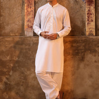 Blended White Shalwar Kameez - Almirah