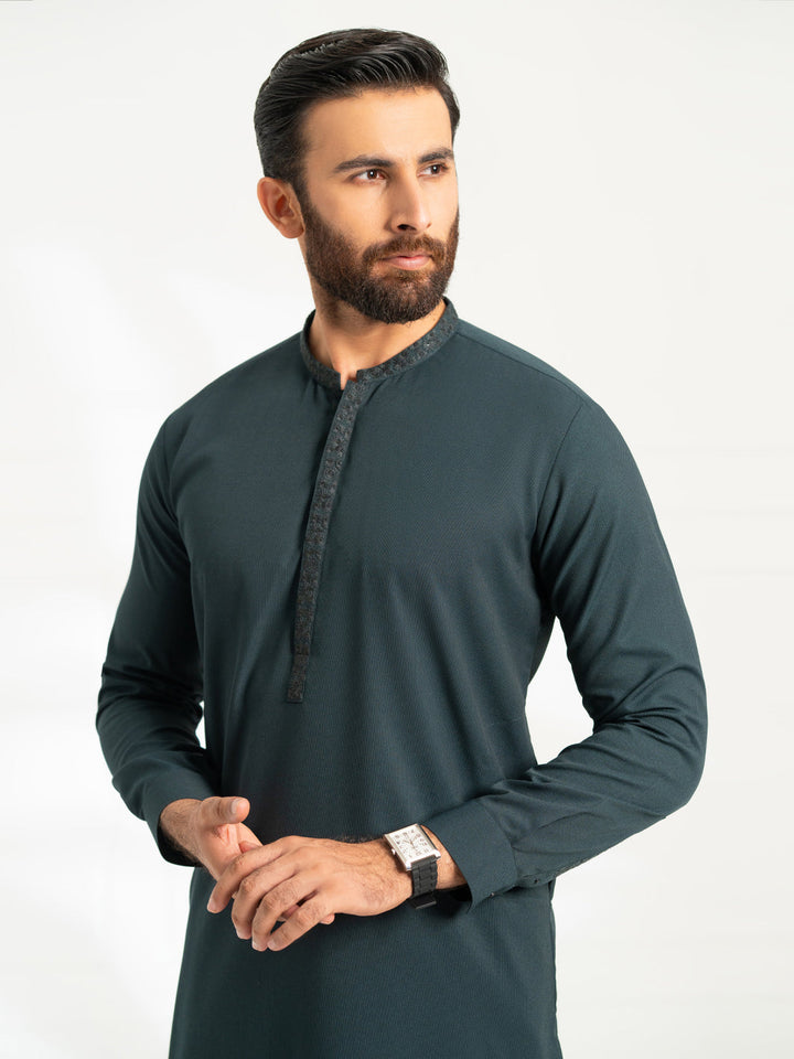 Polyester Dark Green Shalwar Kameez - Almirah