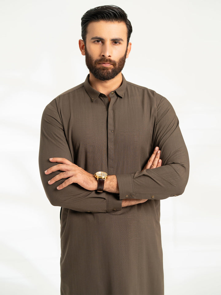 Blended Dark Olive Shalwar Kameez - Almirah