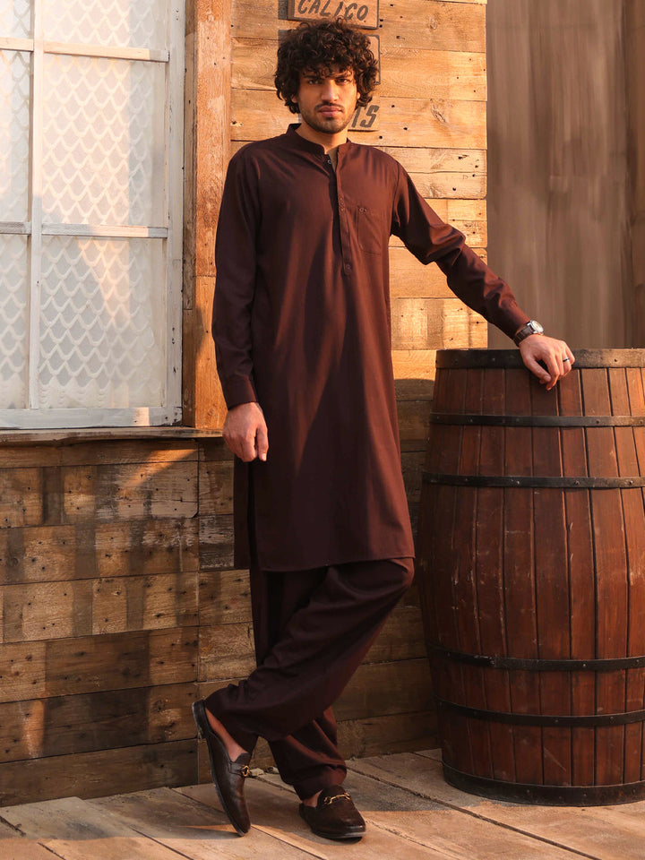Blended Dark Maroon Shalwar Kameez - Almirah