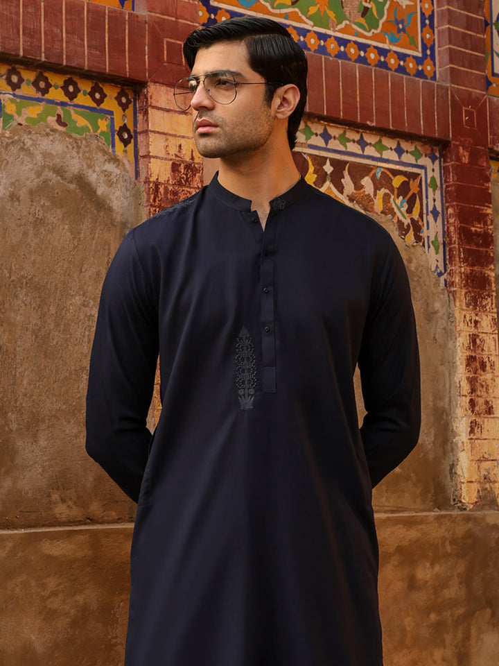 Polyester Navy Blue Shalwar Kameez - Almirah