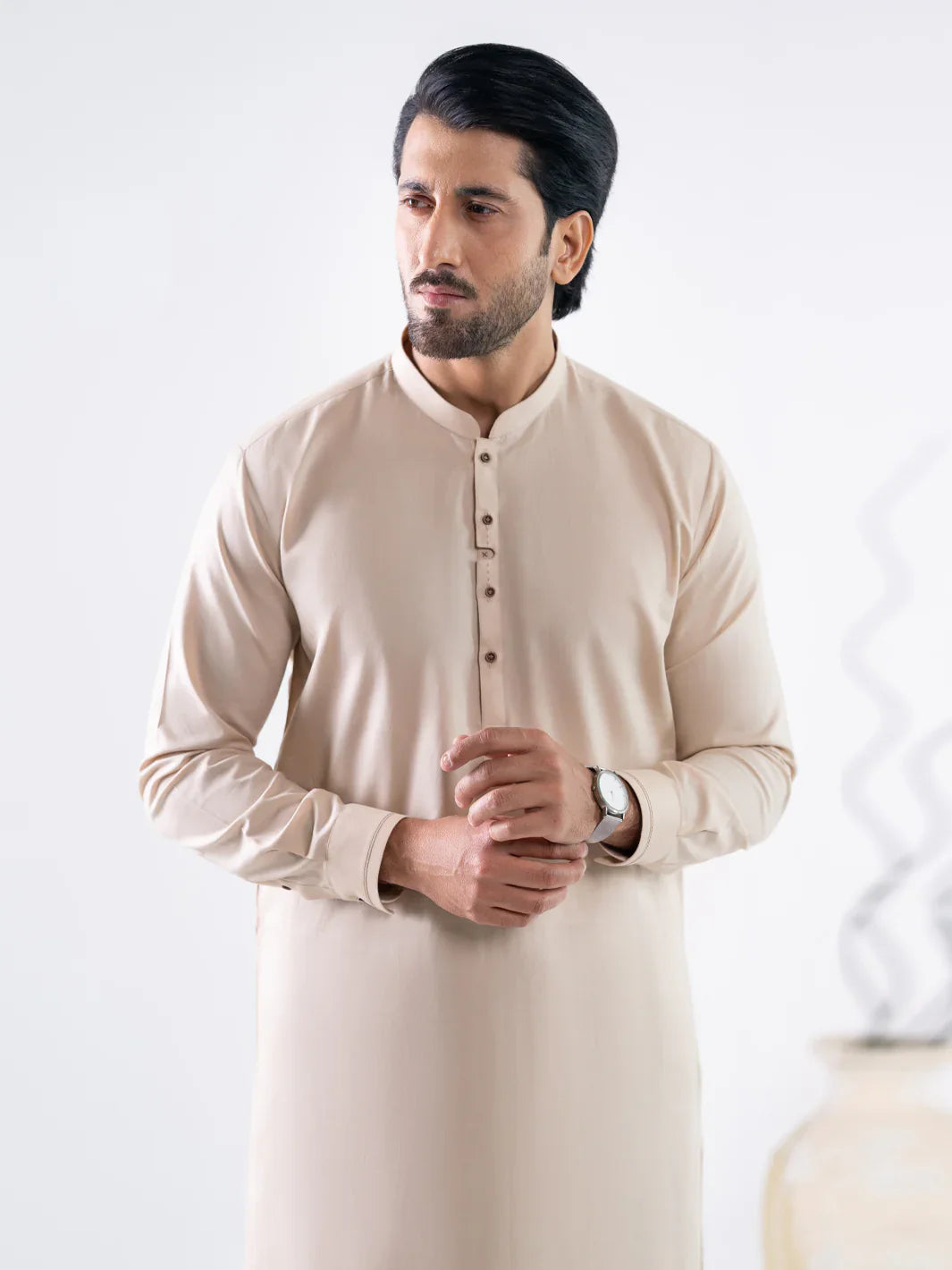 Cotton Beige Kurta Trouser - J. Junaid Jamshed