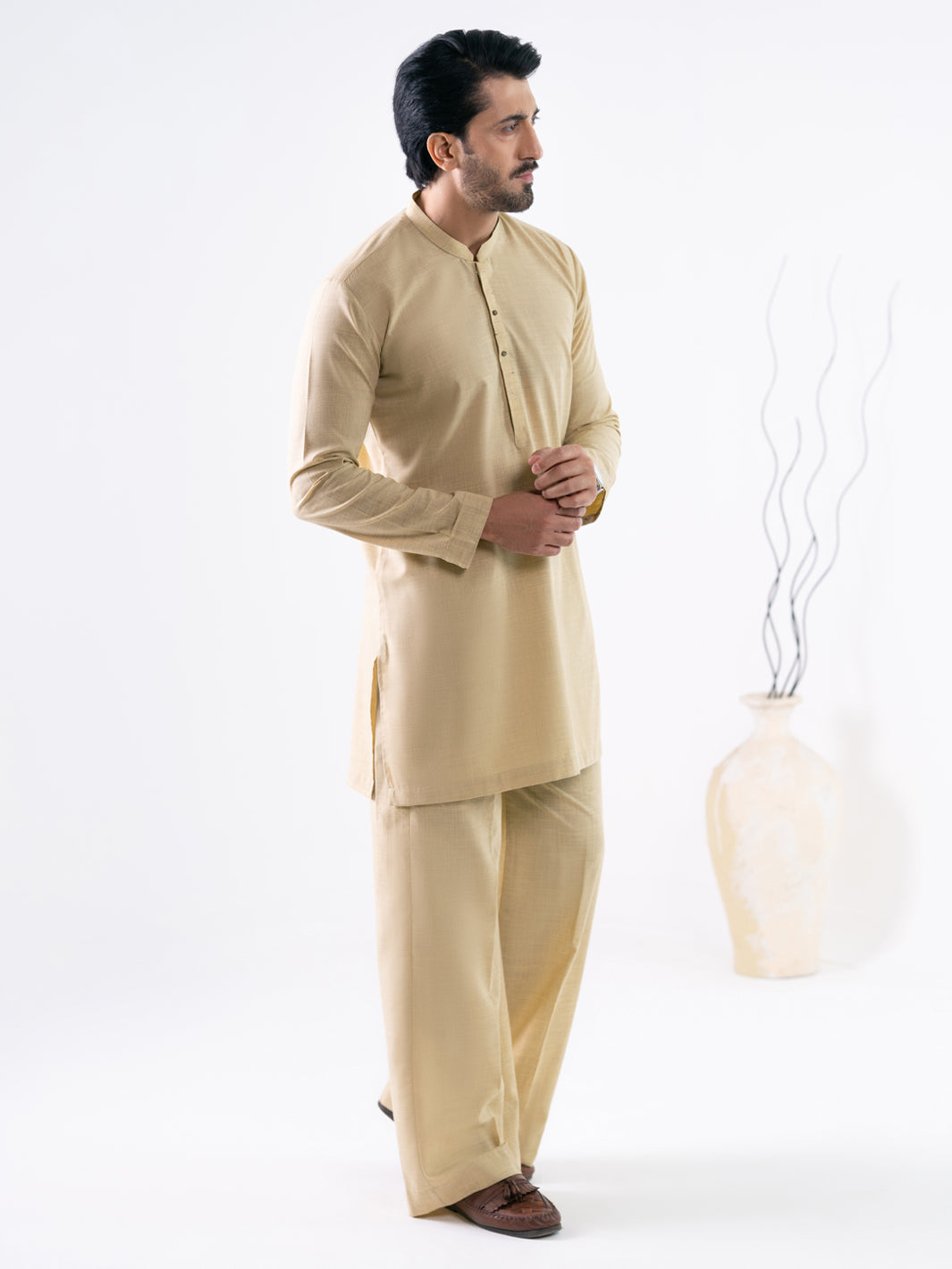 Polyester Beige Kurta Trouser - Almirah