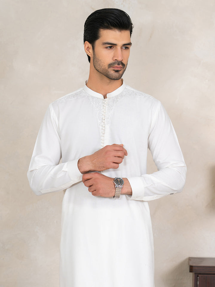Polyester White Shalwar Kameez - Almirah