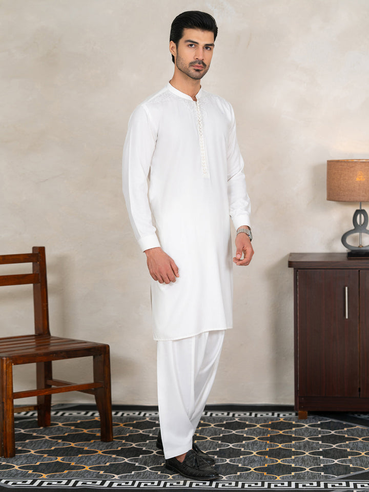 Polyester White Shalwar Kameez - Almirah