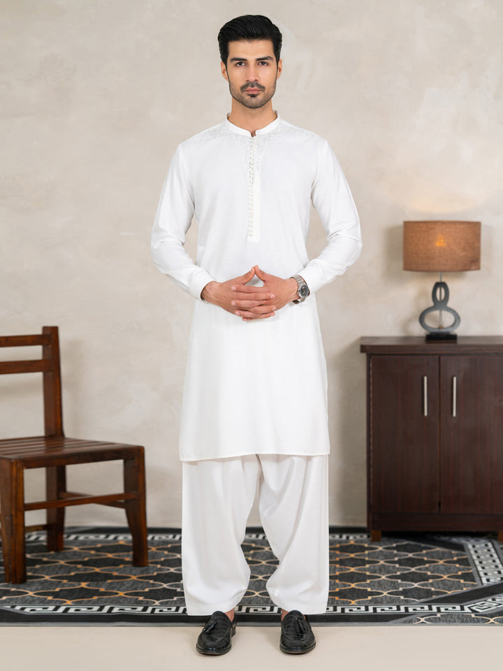 Polyester White Shalwar Kameez - Almirah