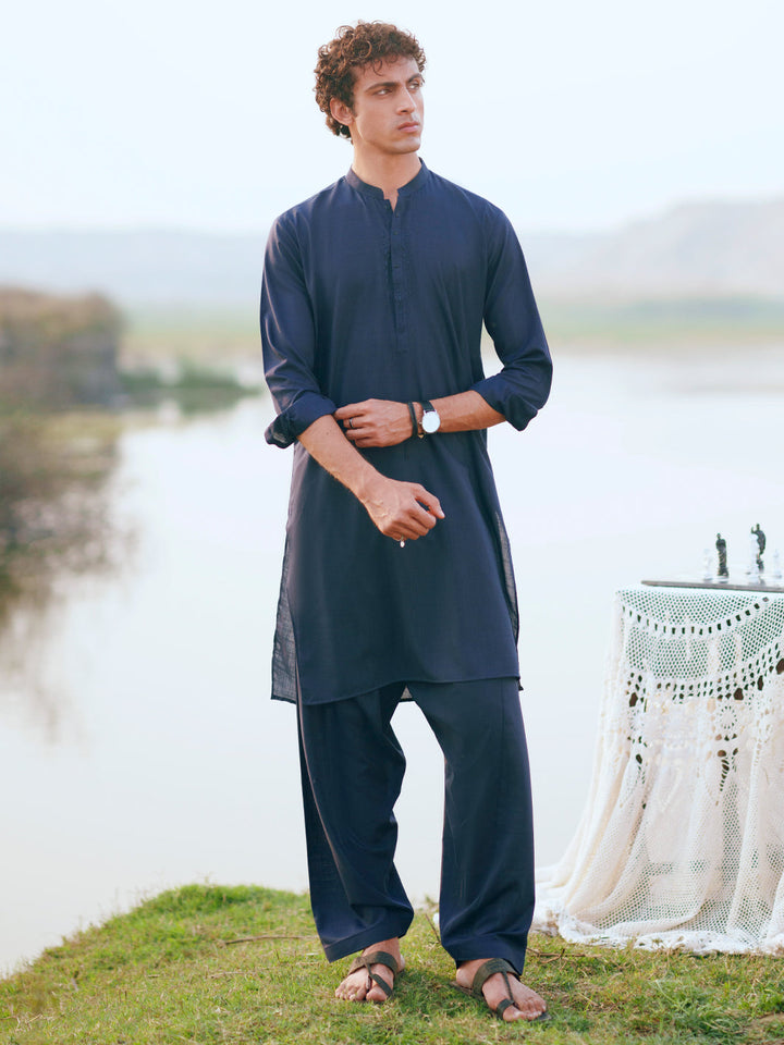 Blended Navy Blue Shalwar Kameez - Almirah