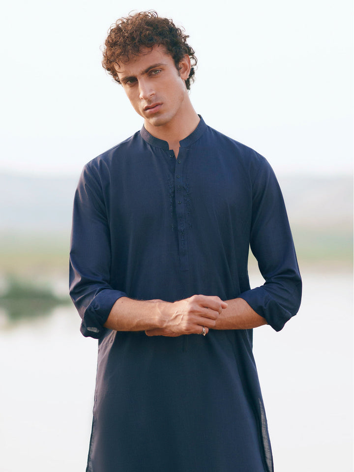 Blended Navy Blue Shalwar Kameez - Almirah