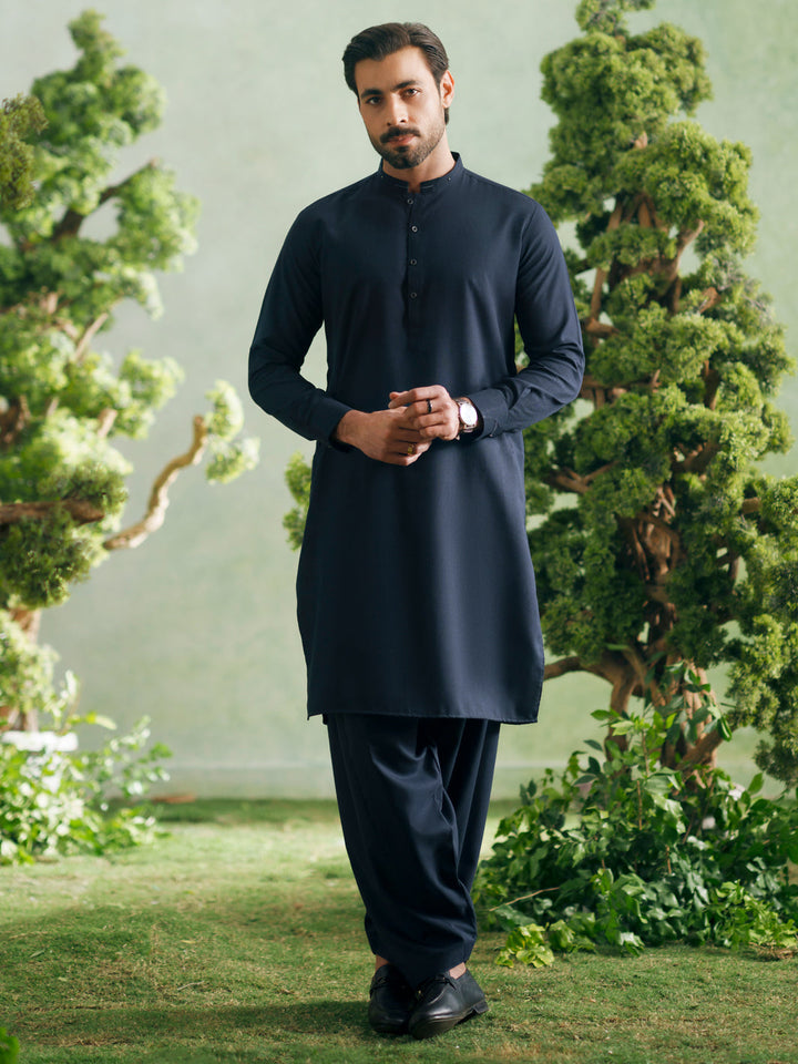 Blended Navy Blue Shalwar Kameez - Almirah