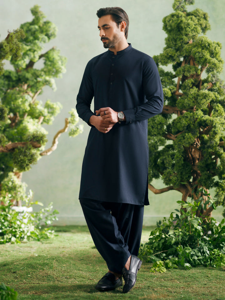 Blended Navy Blue Shalwar Kameez - Almirah