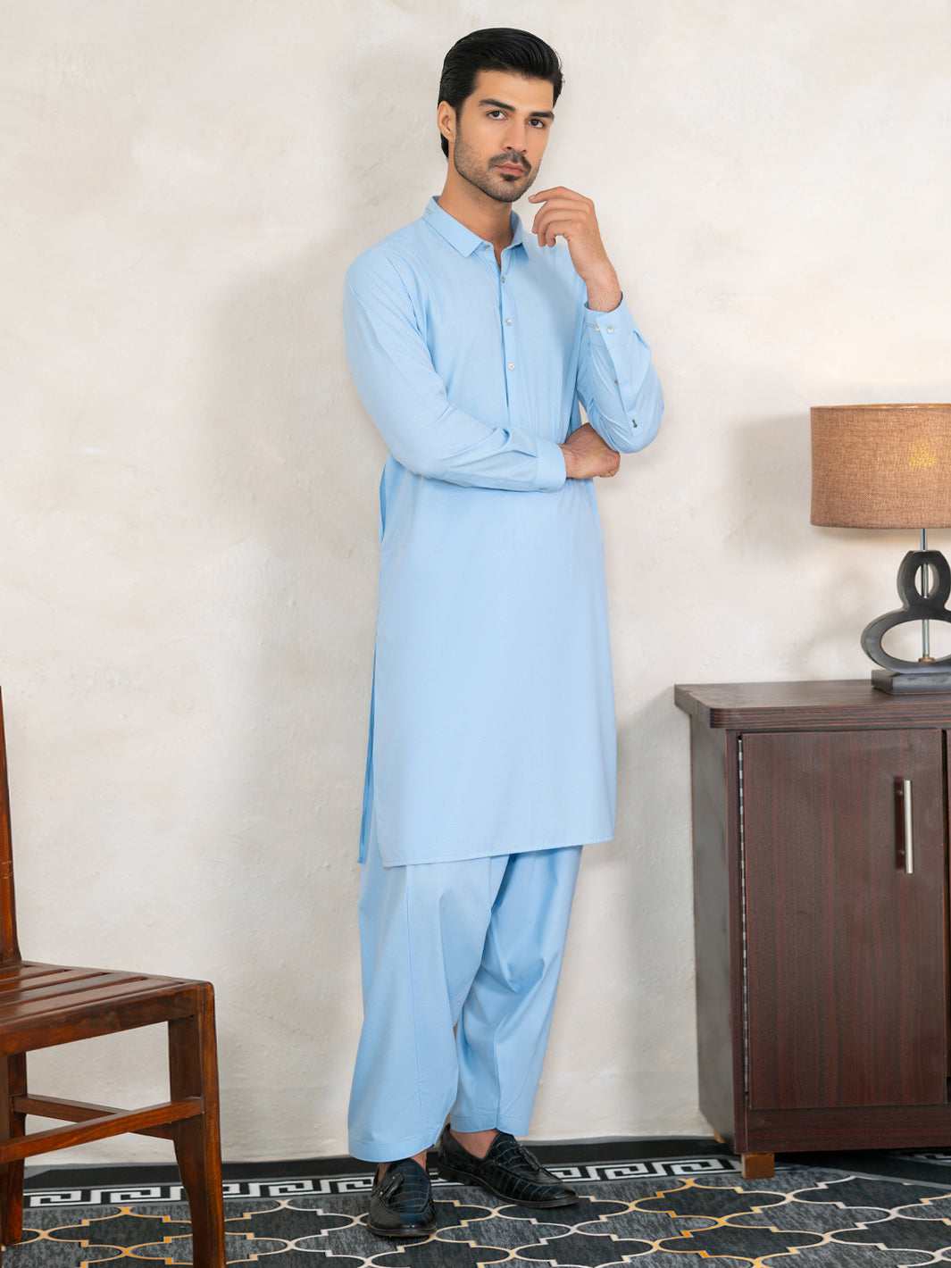 Blended Light Blue Shalwar Kameez - Almirah