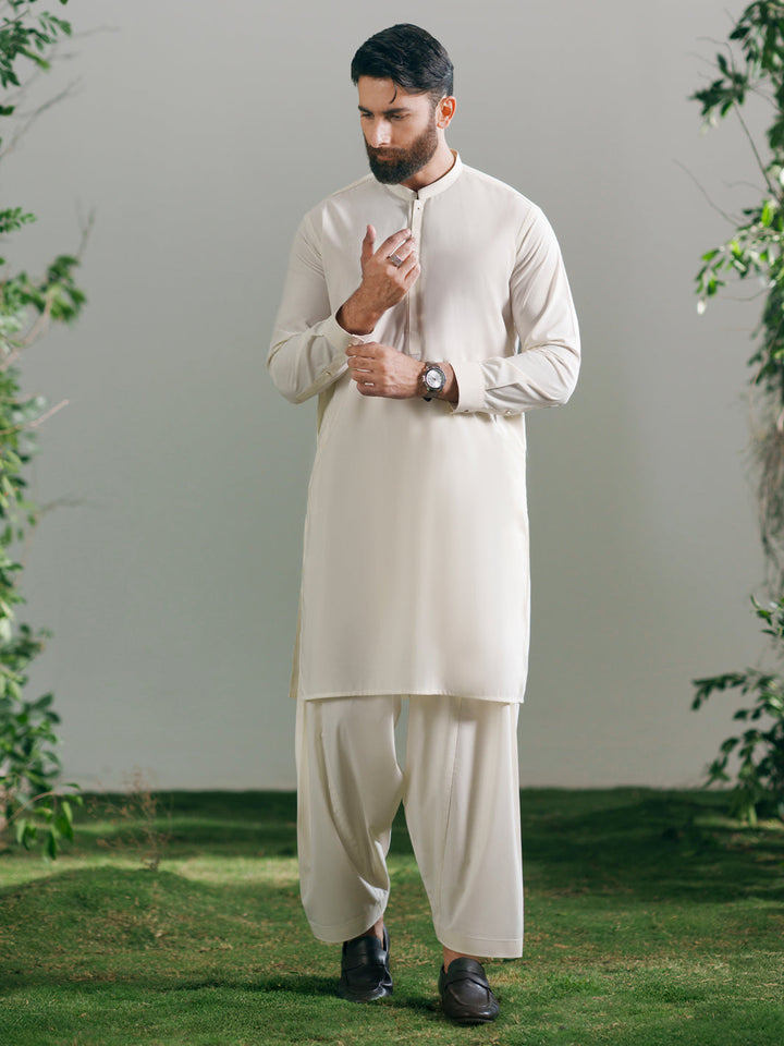 Blended White Shalwar Kameez - Almirah