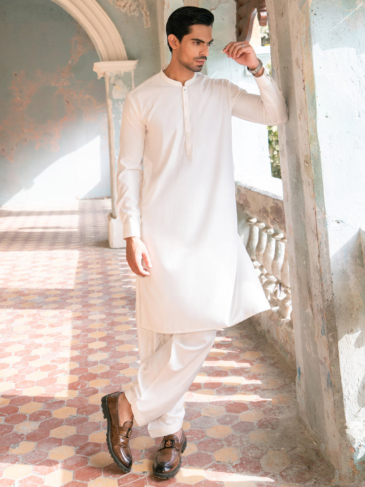 Blended White Shalwar Kameez - Almirah