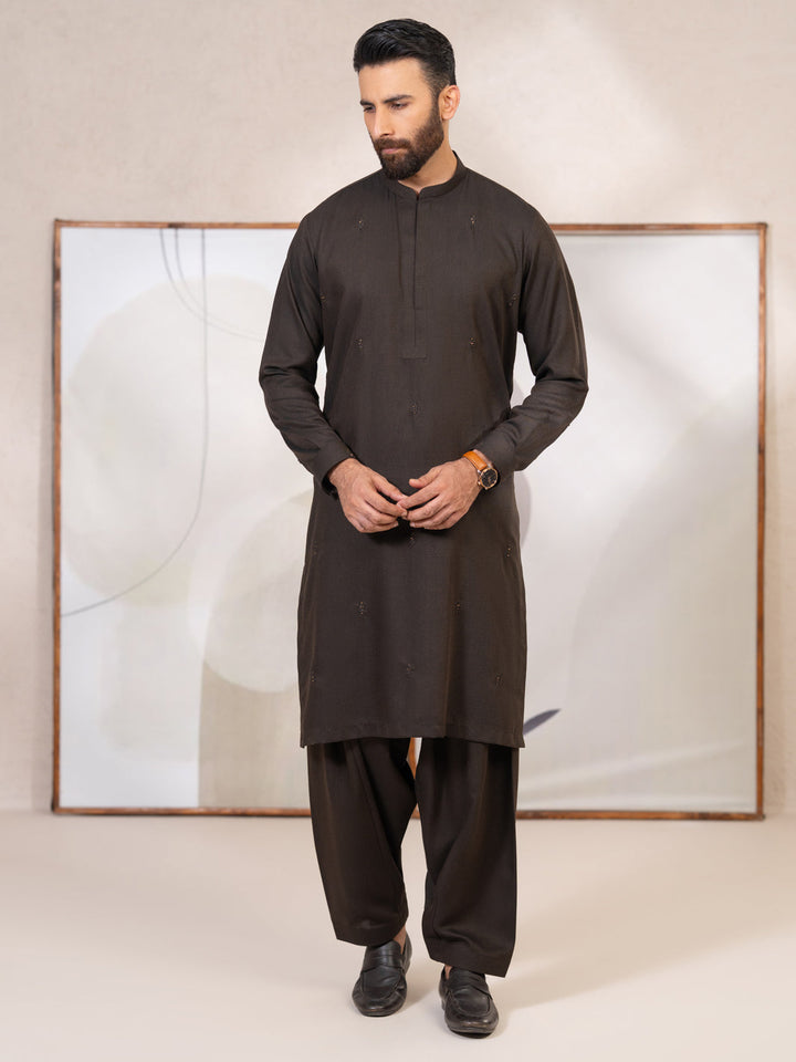 Blended Dark Brown Shalwar Kameez - Almirah