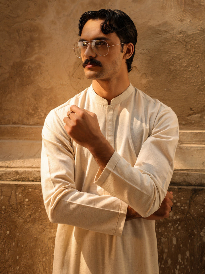 Blended Cream Kurta Trouser - Almirah