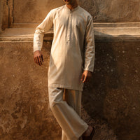 Blended Cream Kurta Trouser - Almirah