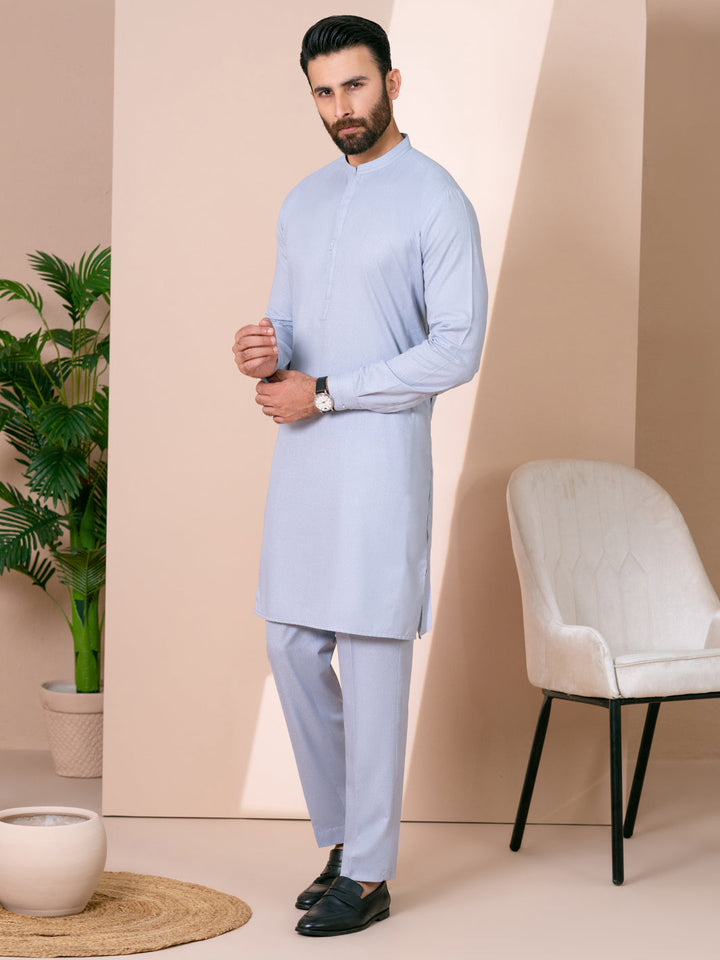 Blended Light Blue Kurta Trouser - Almirah