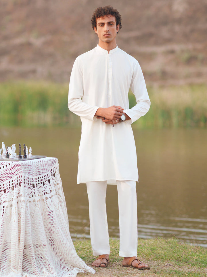 Blended White Kurta Trouser - Almirah