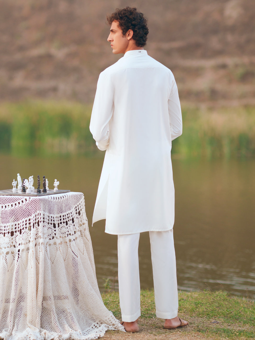 Blended White Kurta Trouser - Almirah