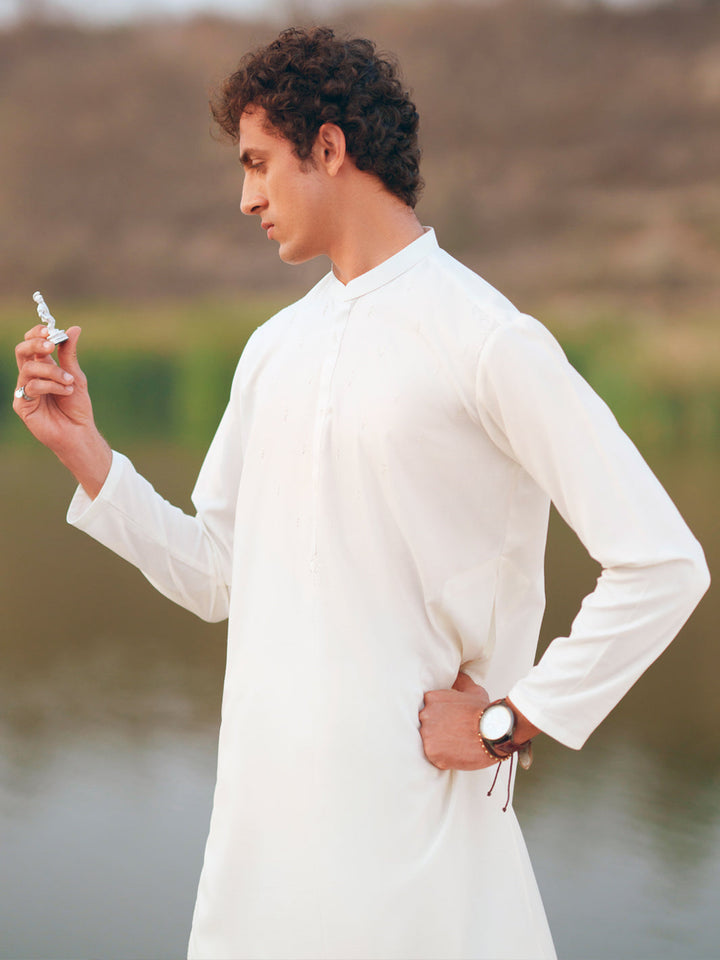 Blended White Kurta Trouser - Almirah