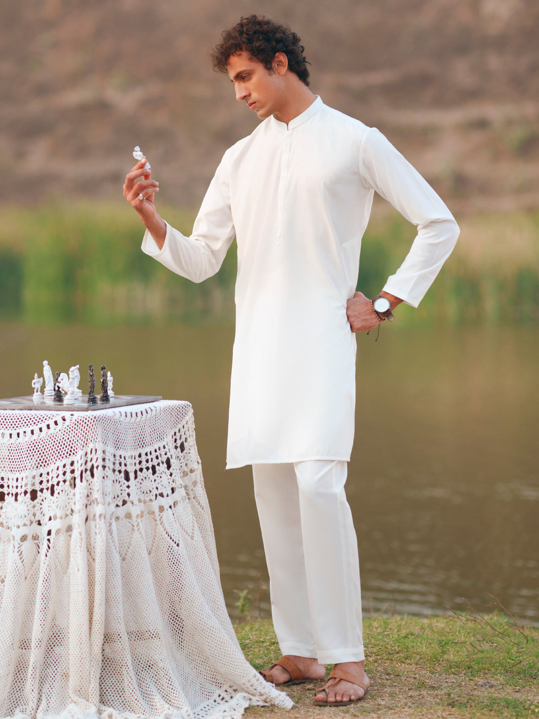 Blended White Kurta Trouser - Almirah