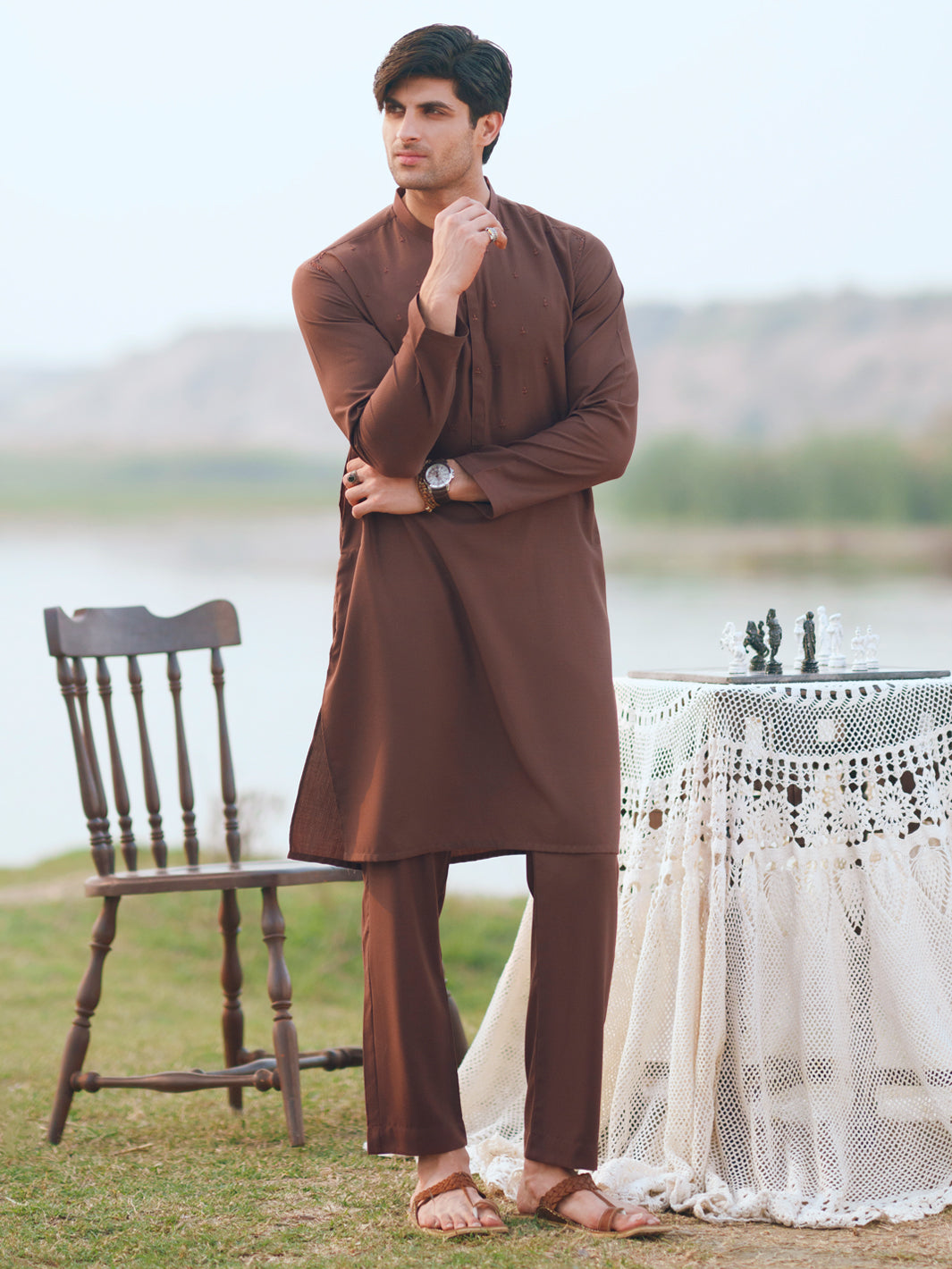 Blended Brown Kurta Trouser - Almirah
