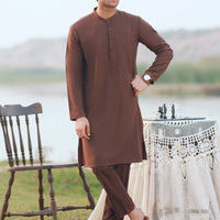 Blended Brown Kurta Trouser - Almirah