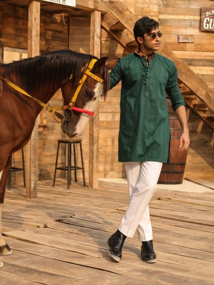 Cotton Green Kurta Trouser - Almirah