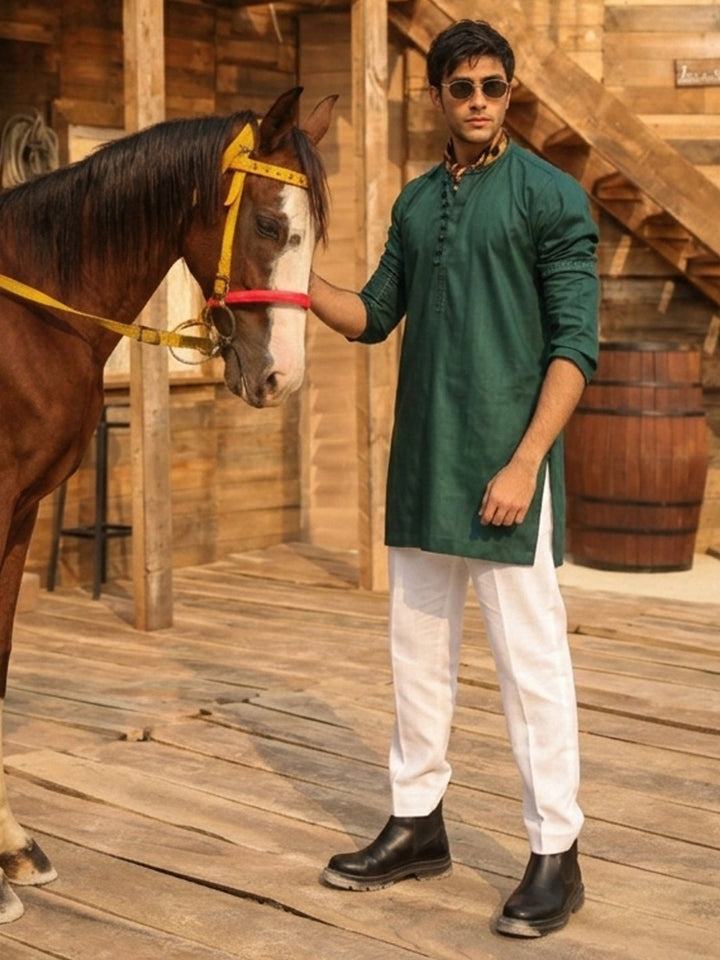 Cotton Green Kurta Trouser - Almirah