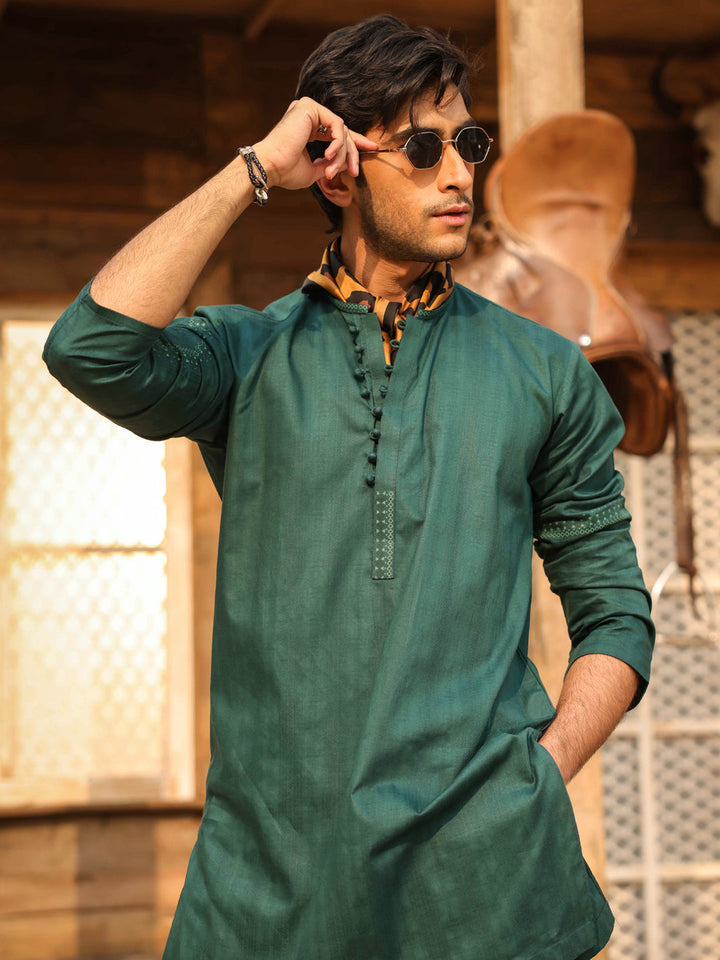 Cotton Green Kurta Trouser - Almirah