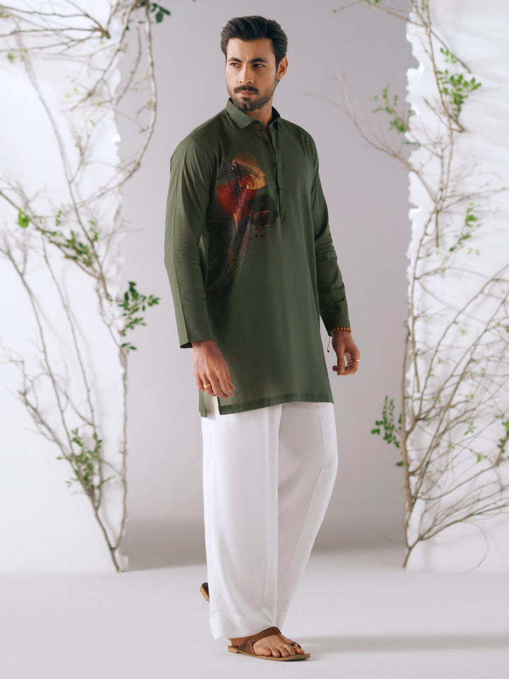 Cotton Dark Green Kurta Trouser - Almirah