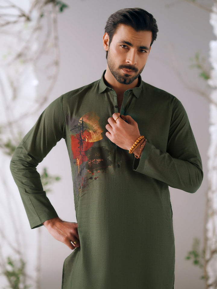 Cotton Dark Green Kurta Trouser - Almirah