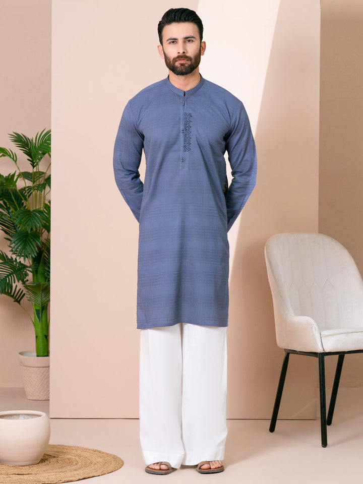 Cotton Greyish Blue Kurta Trouser - Almirah